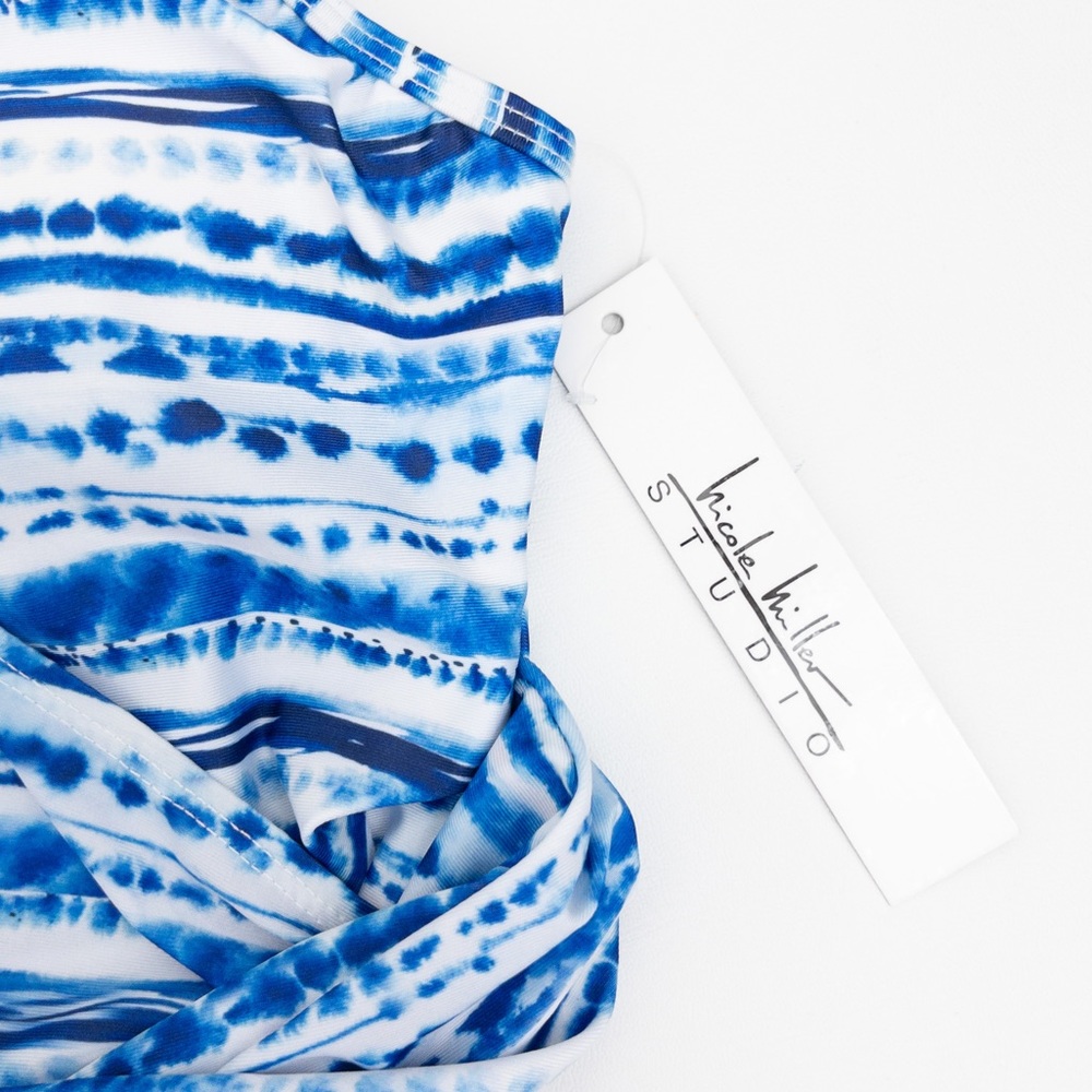 Nicole Miller • Criss Cross Azure Blue One Piece Swimsuit - Picture 6 of 12